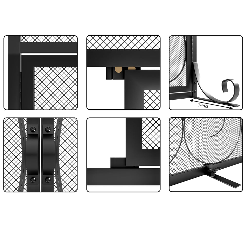Flat Fireplace Screen with Hinged Doors Wrought Iron Mesh Black Q1947