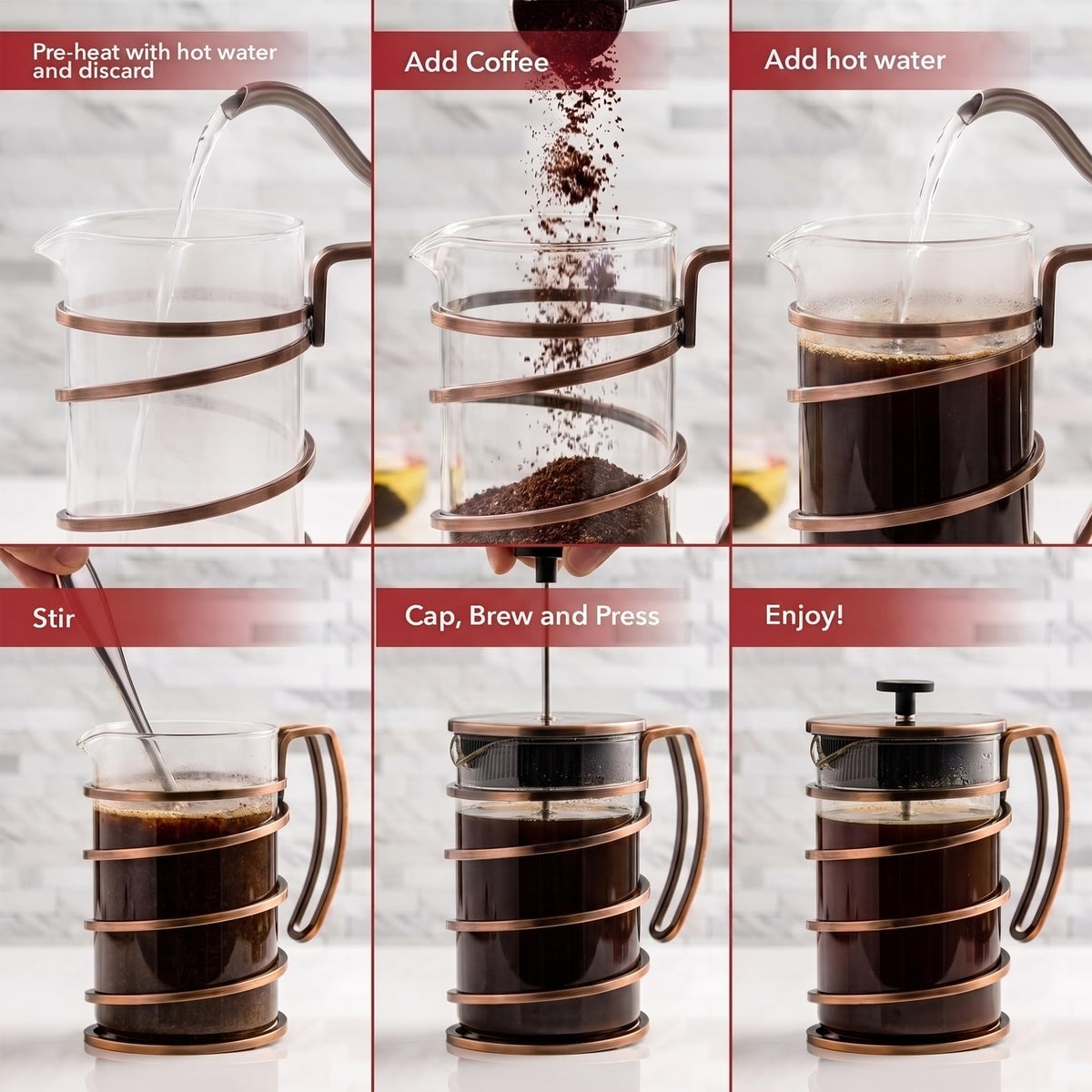 French Press Coffee Maker 27oz with 4 Filters X37088
