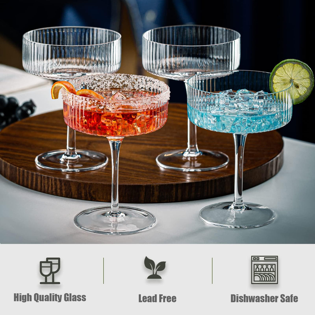 Set of 6 Ribbed Coupe Cocktail Glasses K98548