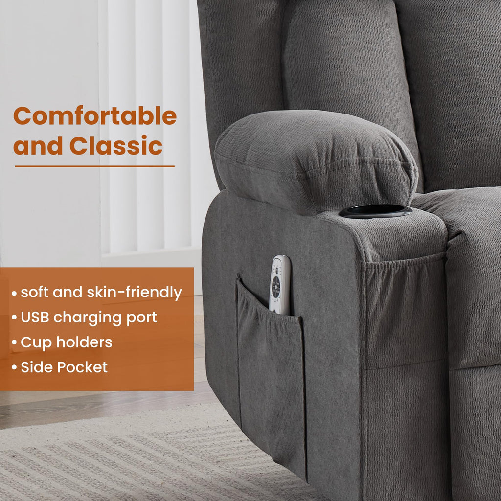 Swivel Rocker Recliner Chair with Massage and Heat O549522