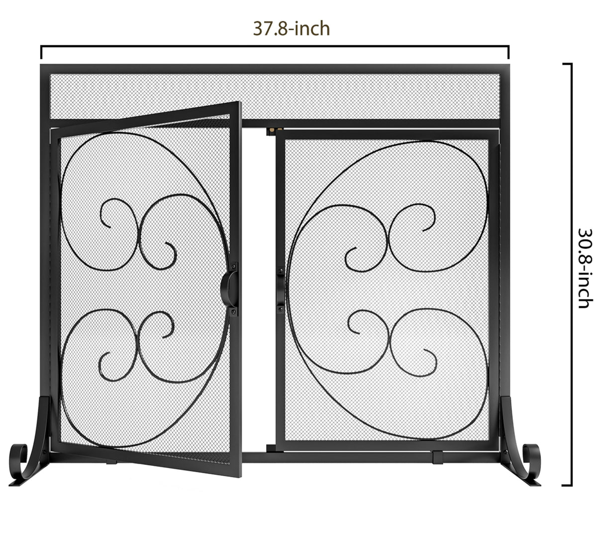 Flat Fireplace Screen with Hinged Doors Wrought Iron Mesh Black Q1947