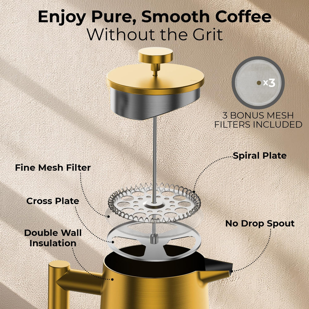 Stainless Steel Double Wall Insulated French Press 34 Oz P599188