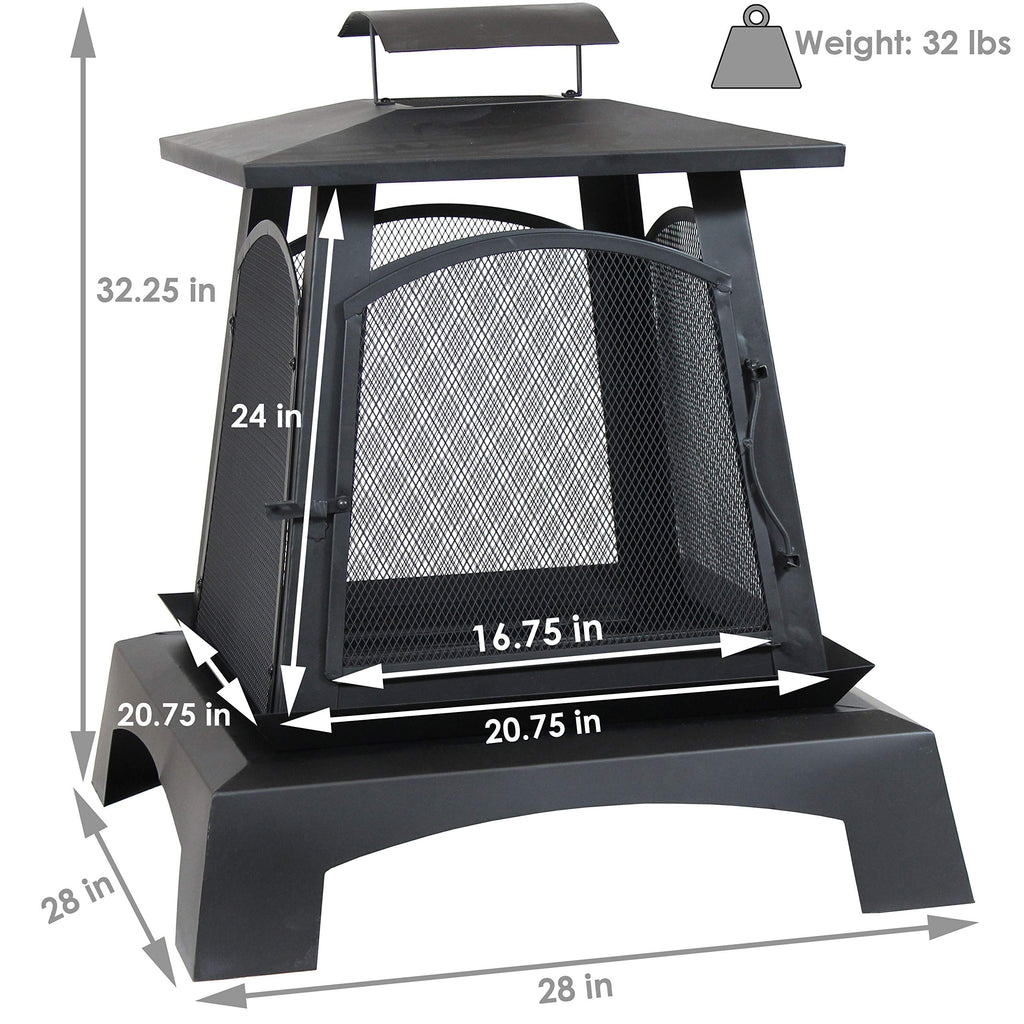 32-Inch Steel Wood-Burning Fire Pit with Log Grate and Poker N747