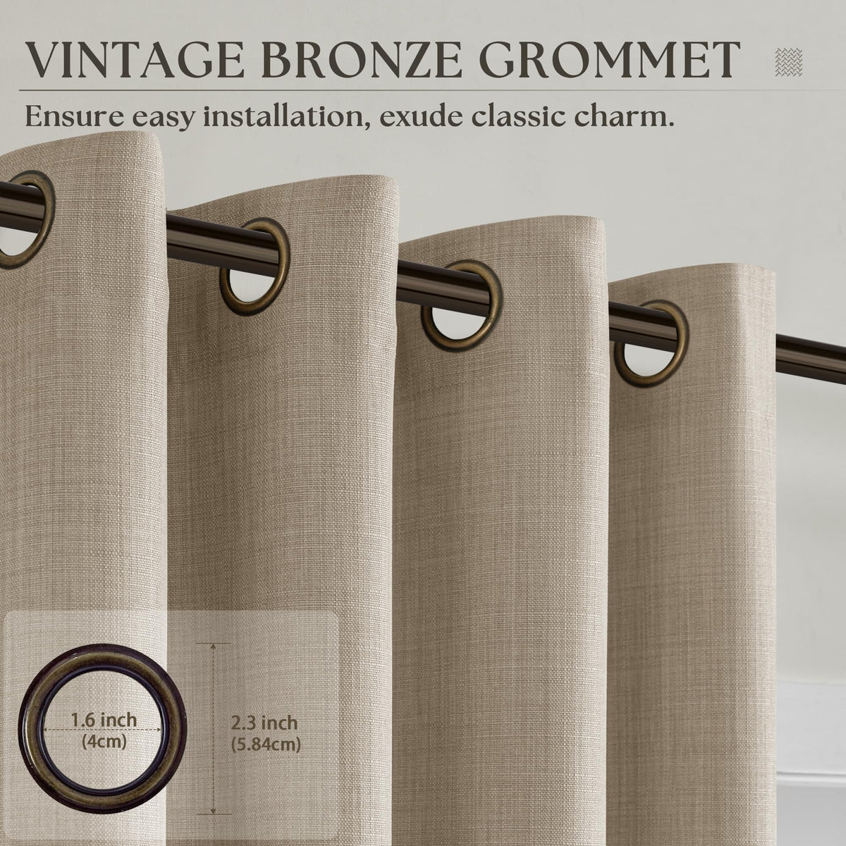 Taupe Linen Textured Grommet Curtains T3635