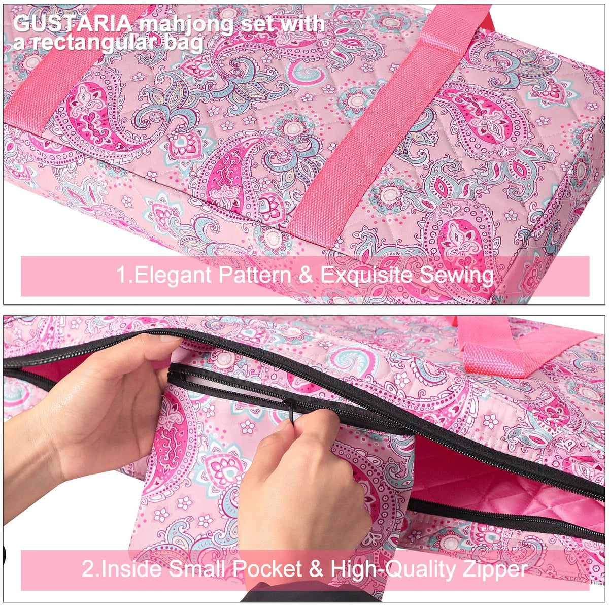 American Mahjong Game Set, 166 Pink Tiles, 4 All-in-One Color Rack/Pushers & Drawstring Bag E694