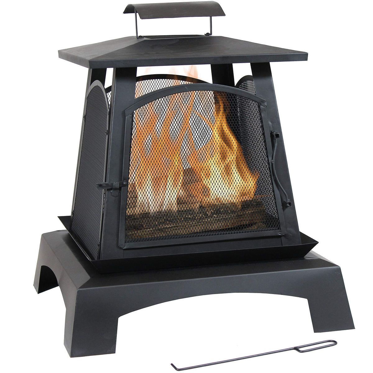 32-Inch Steel Wood-Burning Fire Pit with Log Grate and Poker N747