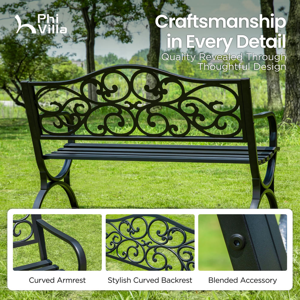 50 Inches Cast Iron Steel Frame Outdoor Garden Bench M569