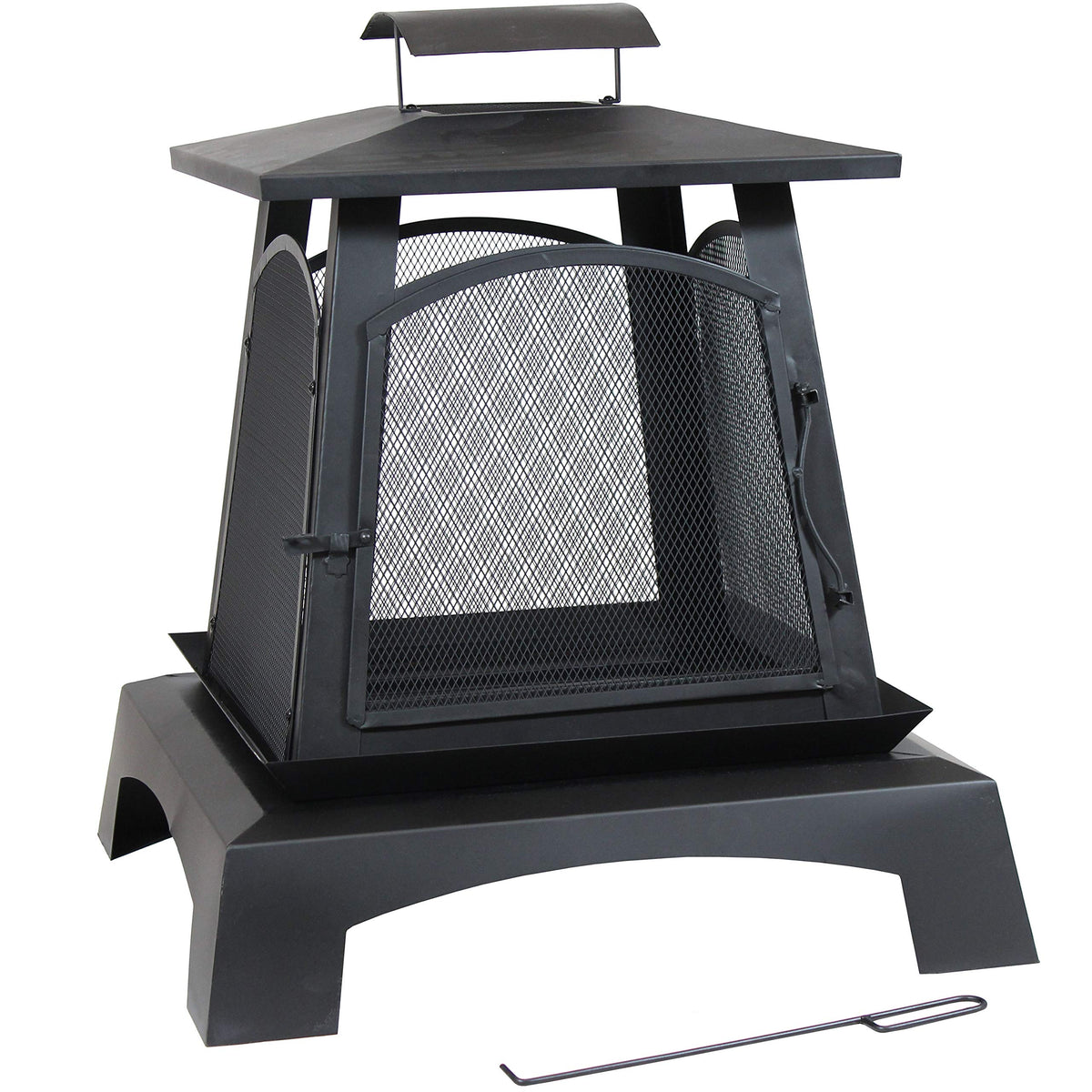 32-Inch Steel Wood-Burning Fire Pit with Log Grate and Poker N747