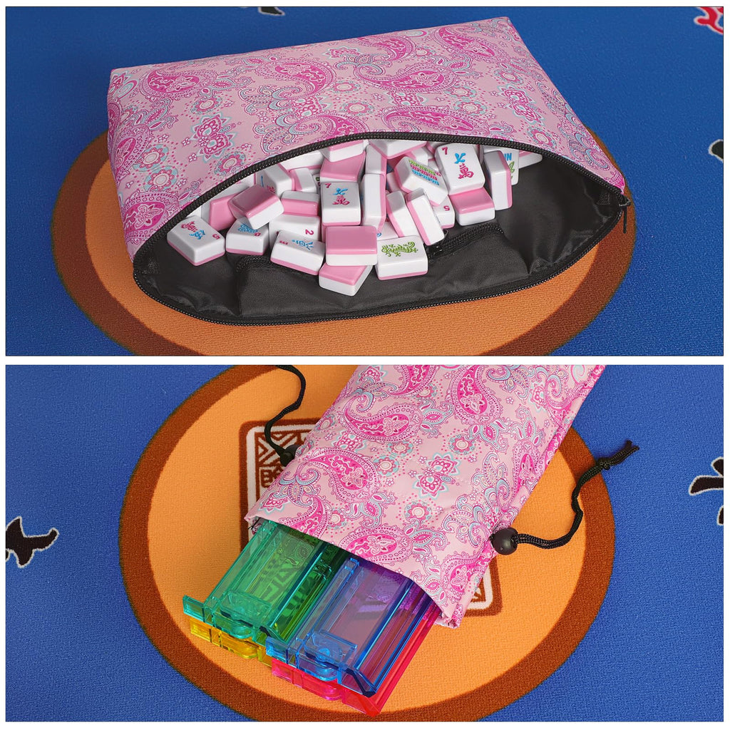 American Mahjong Game Set, 166 Pink Tiles, 4 All-in-One Color Rack/Pushers & Drawstring Bag E694