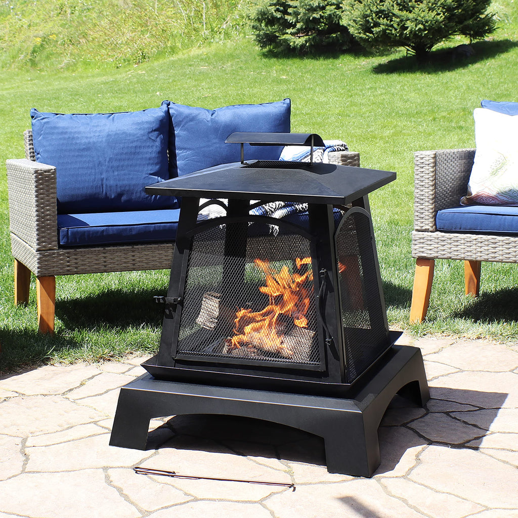 32-Inch Steel Wood-Burning Fire Pit with Log Grate and Poker N747