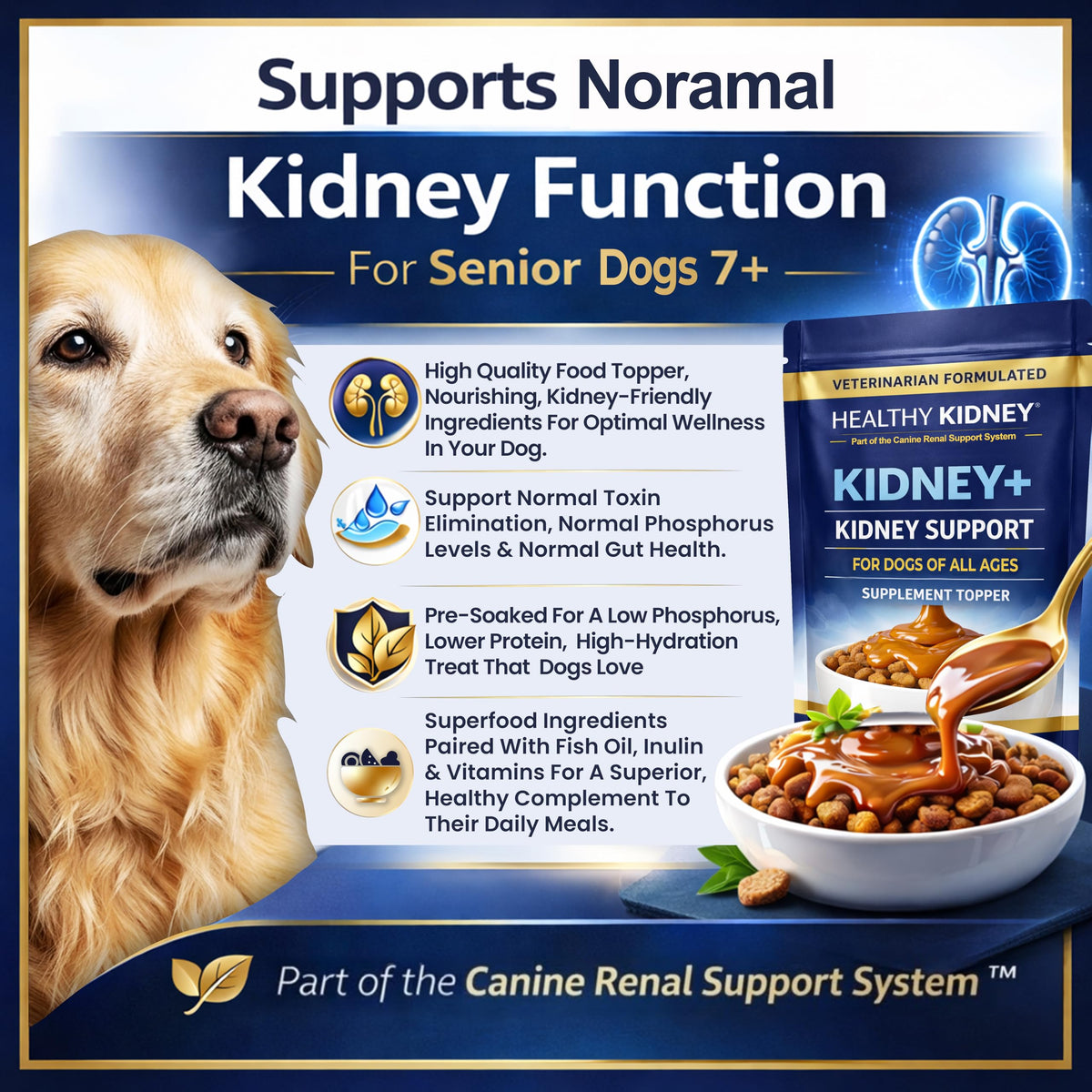 Dog Kidney Support Supplement Food Topper with Omega 3, Prebiotics, Fiber M87369