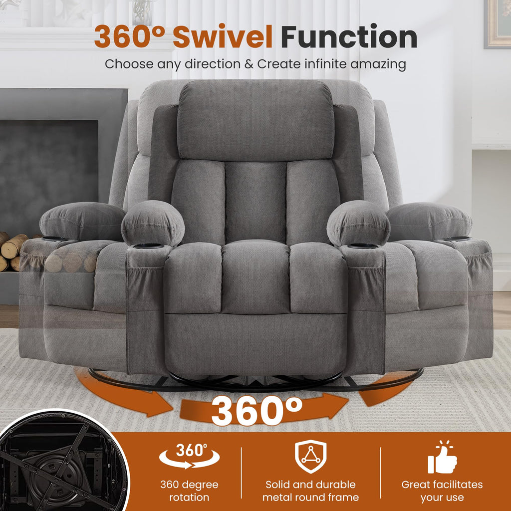 Swivel Rocker Recliner Chair with Massage and Heat O549522