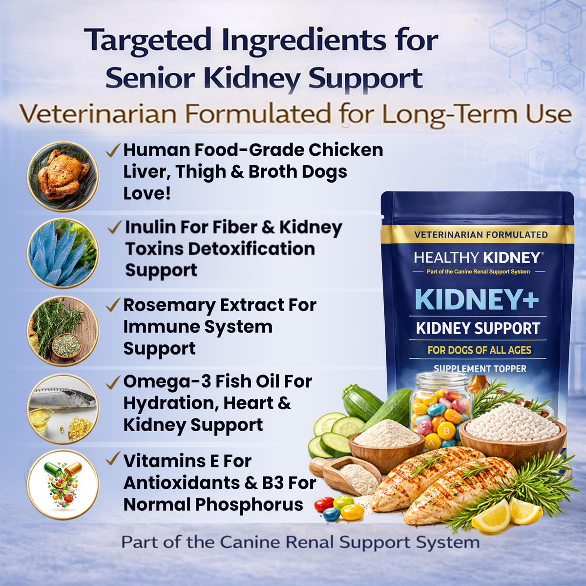 Dog Kidney Support Supplement Food Topper with Omega 3, Prebiotics, Fiber M87369