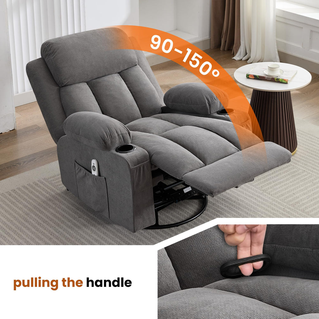 Swivel Rocker Recliner Chair with Massage and Heat O549522