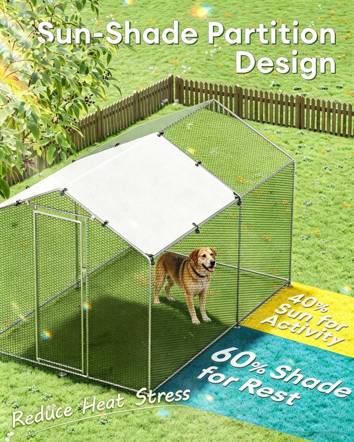 Large Outdoor Dog Kennel Heavy Duty Metal Dog Run with Weatherproof Cover X9521