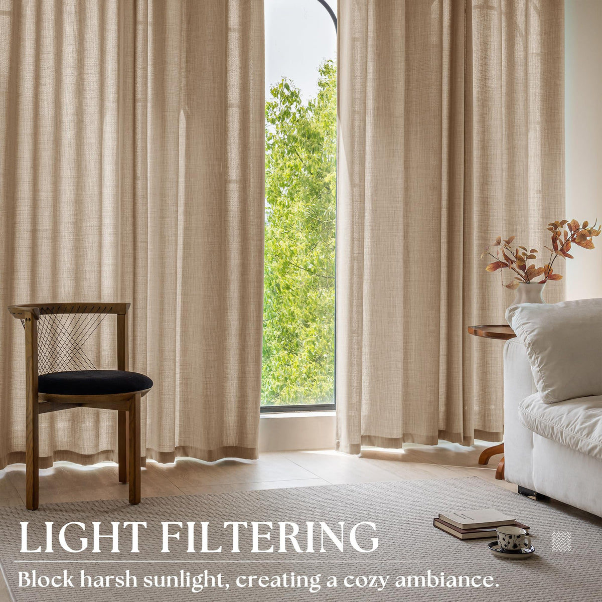 Taupe Linen Textured Grommet Curtains T3635